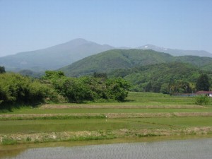 田んぼと安達太良山