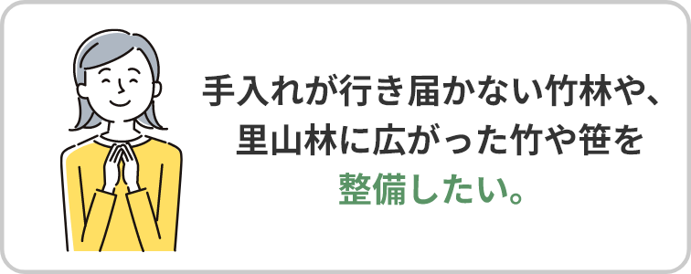 手入れが行き届かない竹林や、里山林に広がった竹や笹を整備したい。